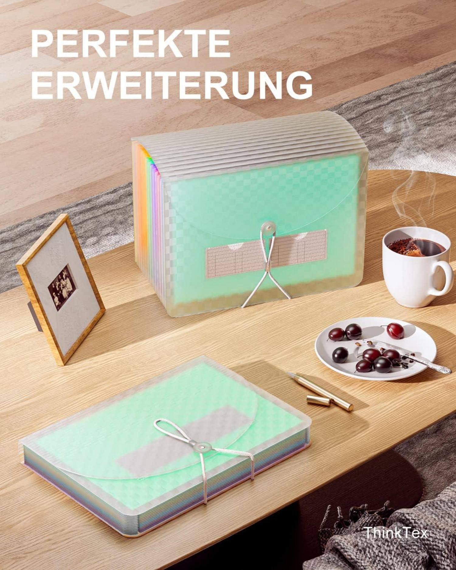 12-Fächer erweiterbarer Aktenordner bunte Register A4-grün