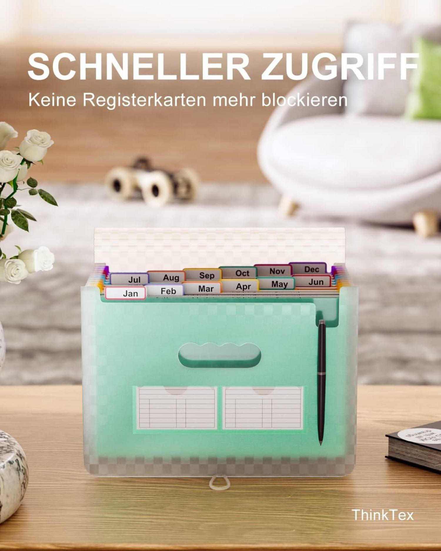 ThinkTex Accordion Aktenordner 12 Fächer erweiterbare Ordner Organizer A4 bunt