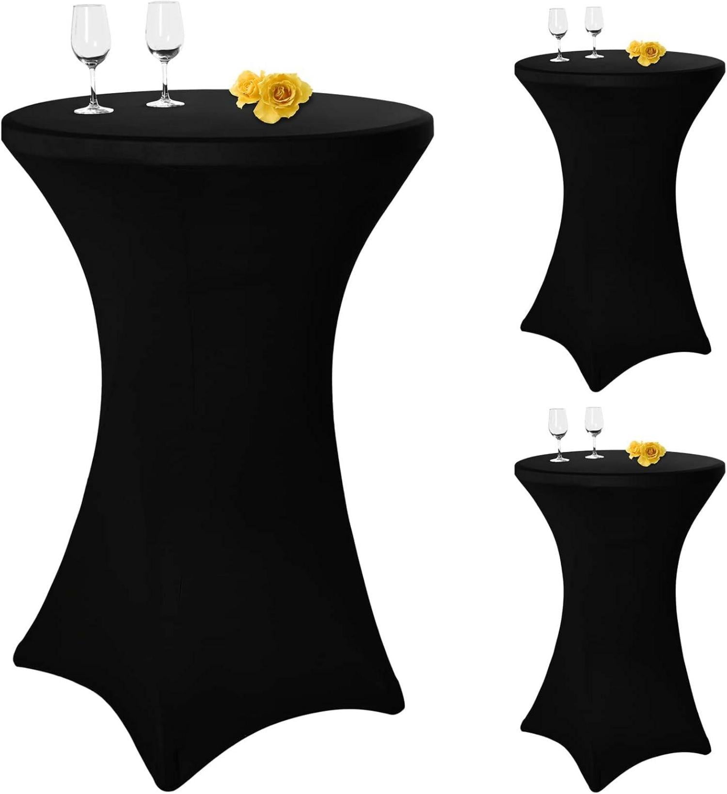 3er-Set Schwarz Stretch Stehtisch Husse Bistrotisch 80-85 cm