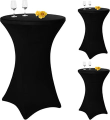 3er-Set Schwarz Stretch Stehtisch Husse Bistrotisch 80-85 cm