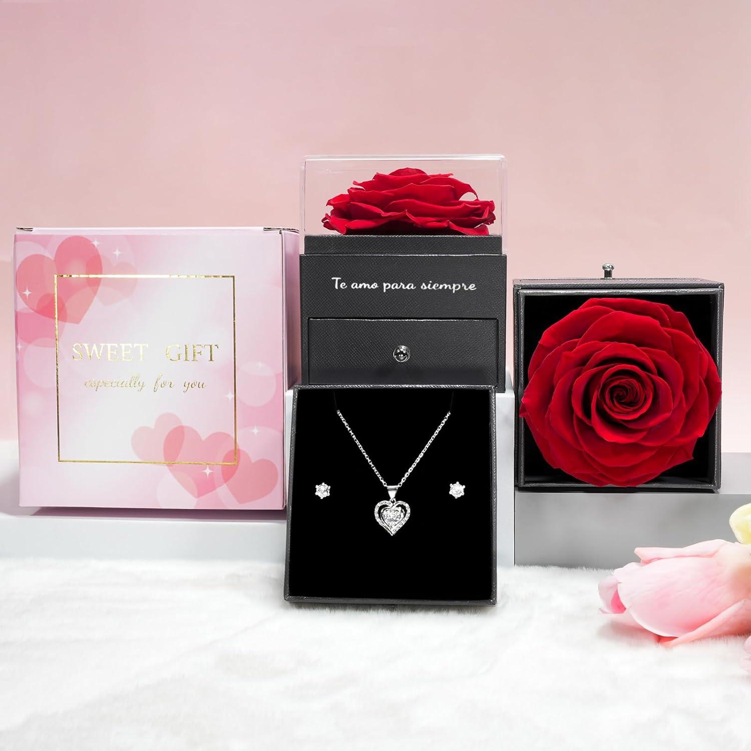 Ewige Rote Rose Konservierte Blumen Halskette Geschenk für Frauen Weihnachten