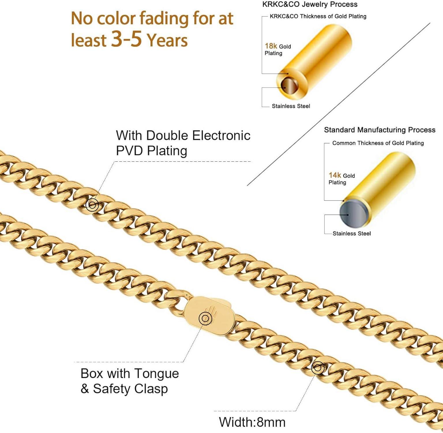 KRKC&CO Panzerkette Armband Herren Edelstahl 18K Gold Cuban Link Chain