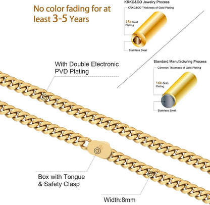 KRKC&CO Panzerkette Armband Herren Edelstahl 18K Gold Cuban Link Chain