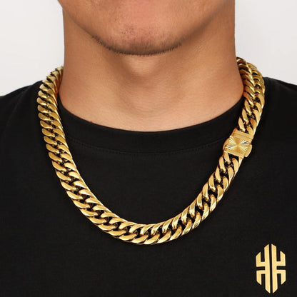 KRKC&CO 14mm Goldkette Herren Panzerkette 18K Cuban Link