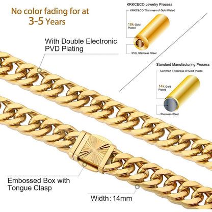 KRKC&CO 14mm Goldkette Herren Panzerkette 18K Cuban Link