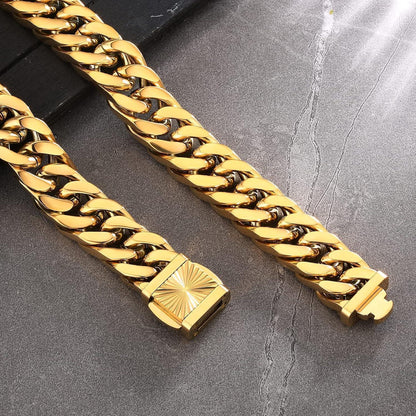 Panzerkette Armband Herren Edelstahl 18K Gold Cuban Link