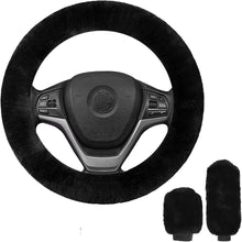 3er Set Auto Lenkradhülle Plüsch Winter Schwarz