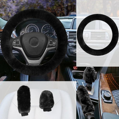 Schwarze Plüsch Auto Lenkradhülle Handbremse Getriebe Abdeckung, 36-39cm