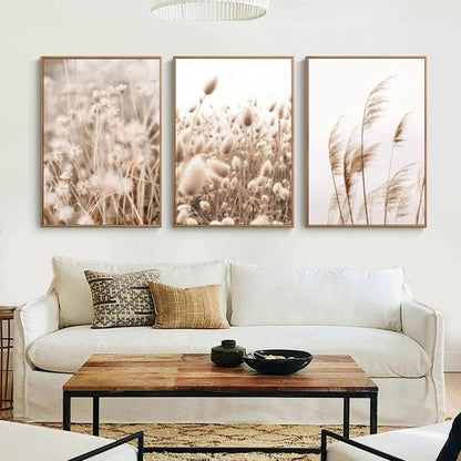Poster Set Beige Pampas 3 Bilder Wanddeko 50x70cm