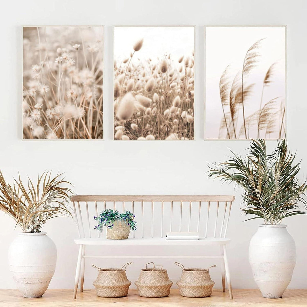 Poster Set Beige Pampas 3 Bilder Wanddeko 50x70cm
