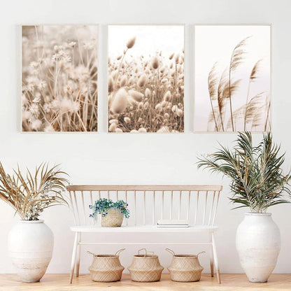 Poster Set Beige Pampas Wandbilder, Modern Wohnzimmer Schlafzimmer