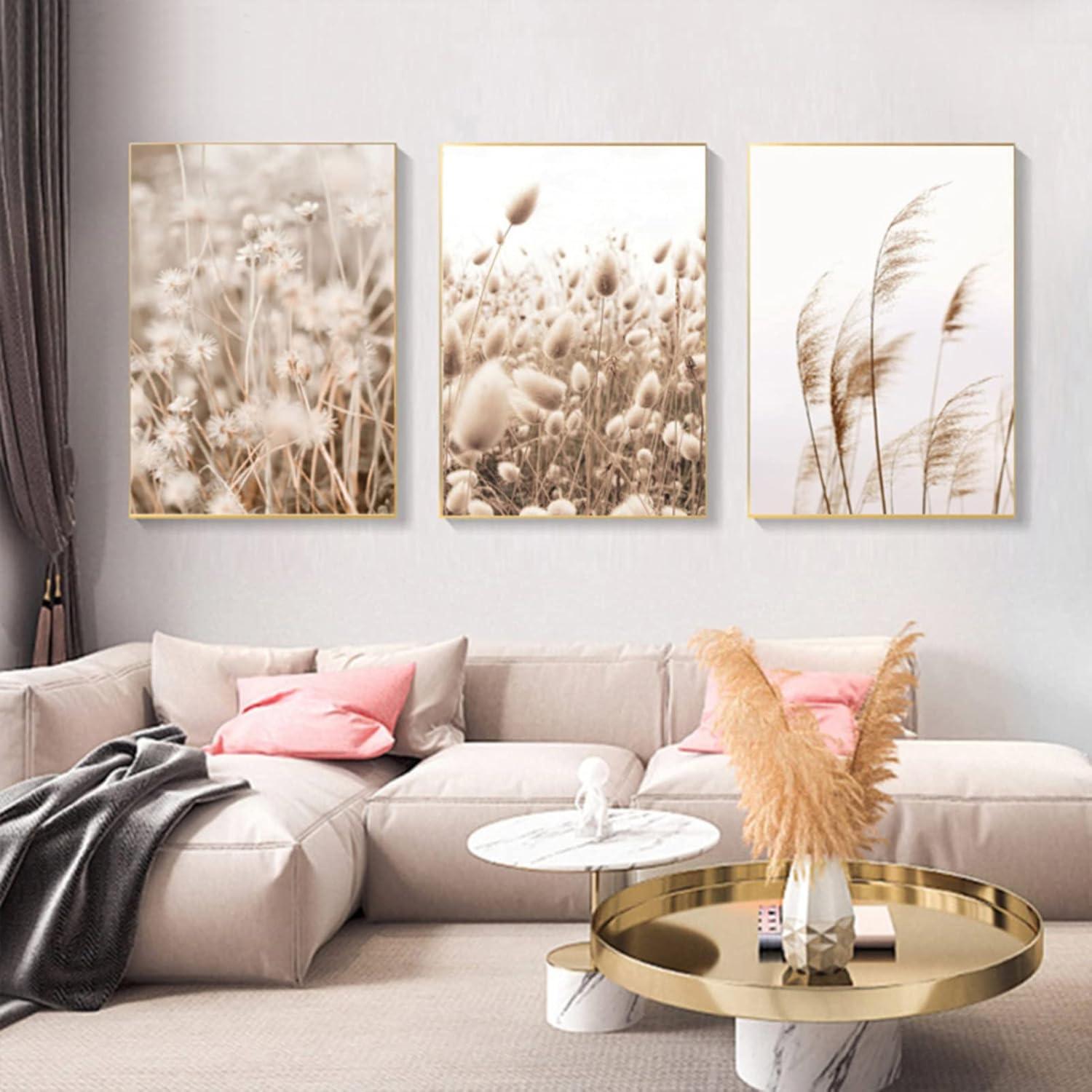 SWECOMZE Poster Set 3 Bilder Beige Pampas Wanddekoration ohne Rahmen 40x50cm
