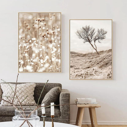 SWECOMZE Poster Set Beige Pampas Wandbilder Wohnzimmer Schlafzimmer