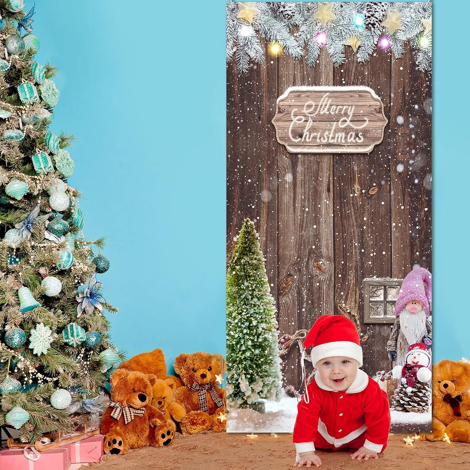 Weihnachten Tür Dekoration Merry Christmas Stoff Glitzer Holz Schneeflocke