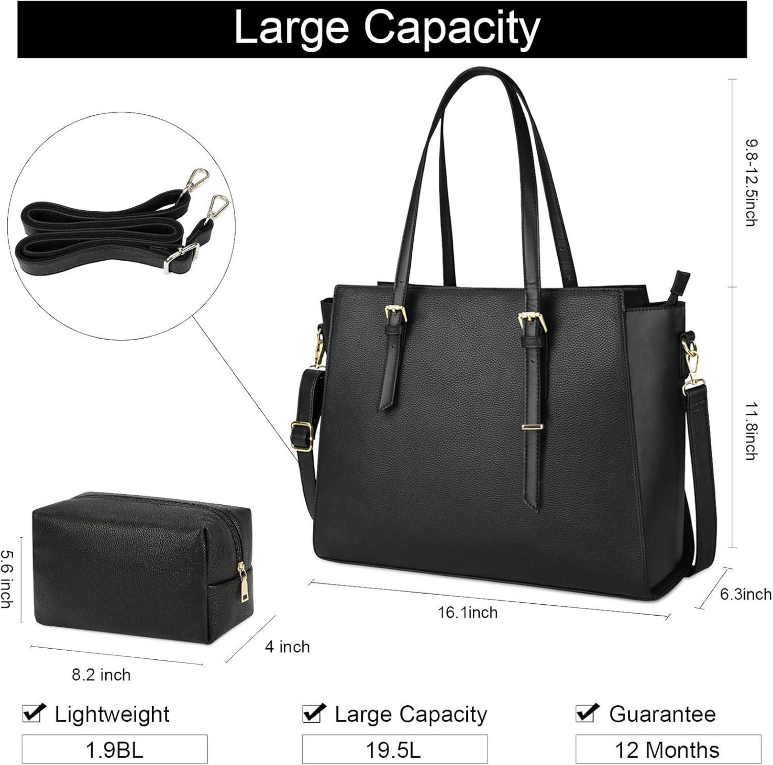NEWHEY Handtasche Damen Shopper Groß 15.6 Zoll Schwarz Leder