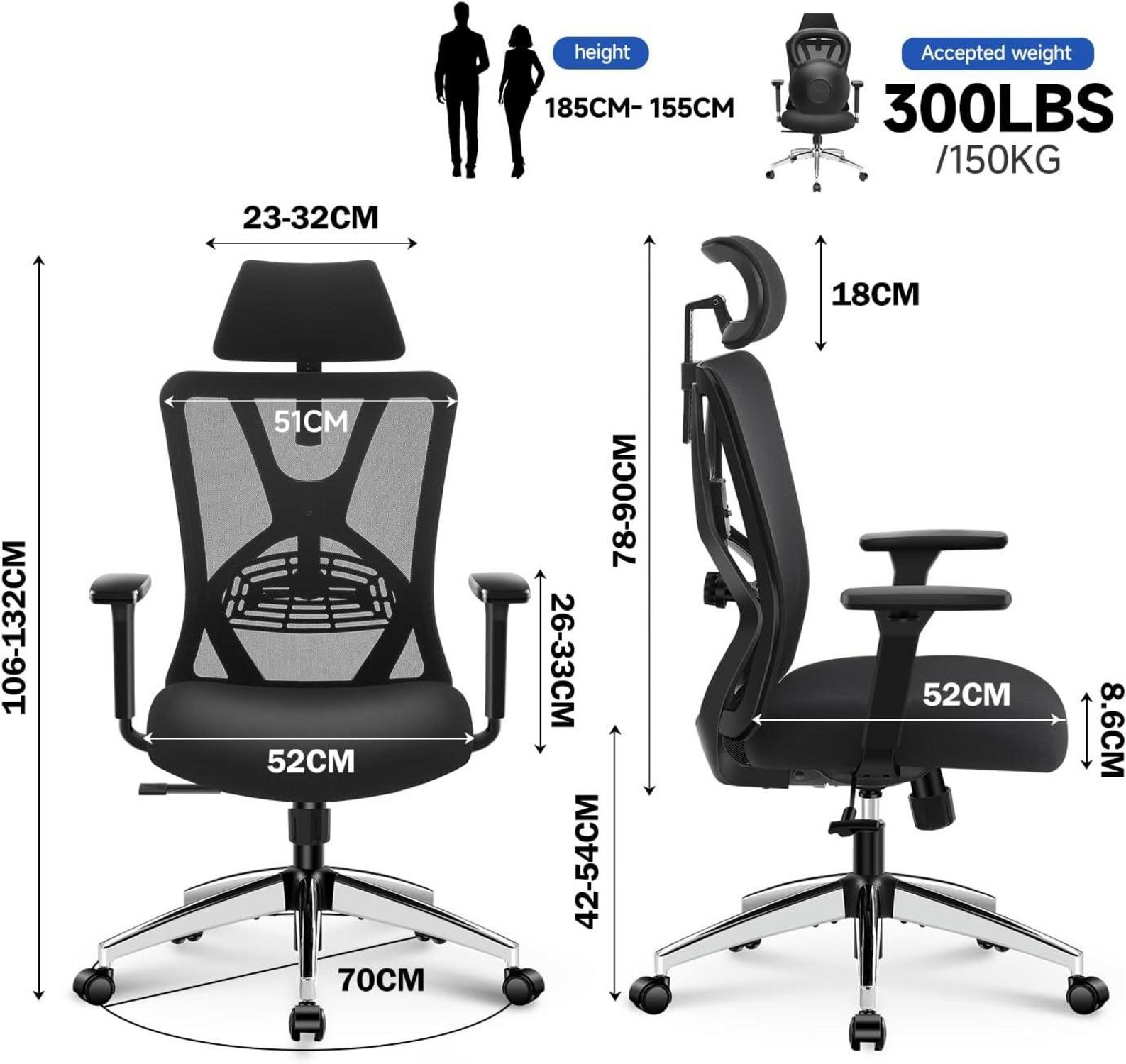 Ergonomischer Bürostuhl mit verstellbarer Lendenwirbelstütze & 3D