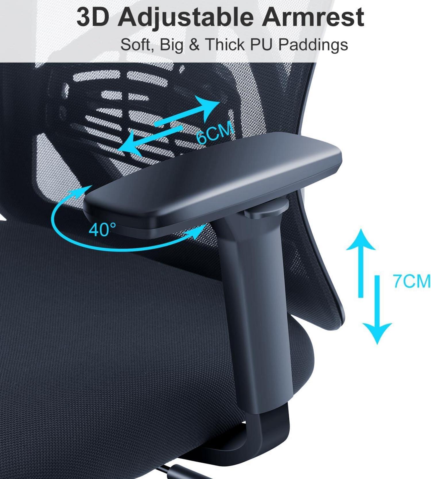 Bürostuhl Ergonomisch mit Verstellbarer Lendenwirbelstütze & 3D