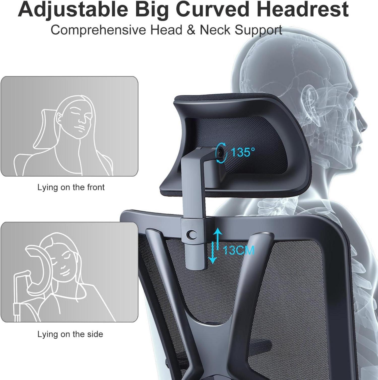 Ergonomischer Bürostuhl mit hoher Rückenlehne, Lendenwirbelstütze & 3D Armlehne