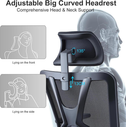 Ergonomischer Bürostuhl mit hoher Rückenlehne, Lendenwirbelstütze & 3D Armlehne