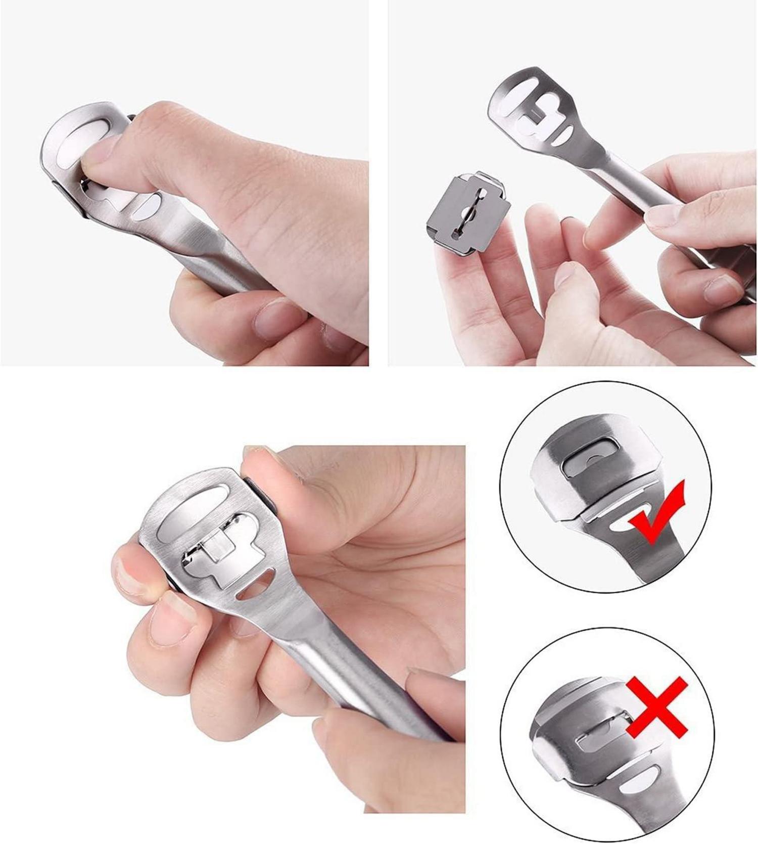 Professioneller Hornhautentferner mit Edelstahlgriff, 10 Klingen und Box