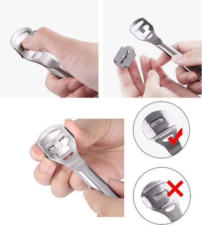 Professioneller Hornhautentferner mit Edelstahlgriff, 10 Klingen und Box