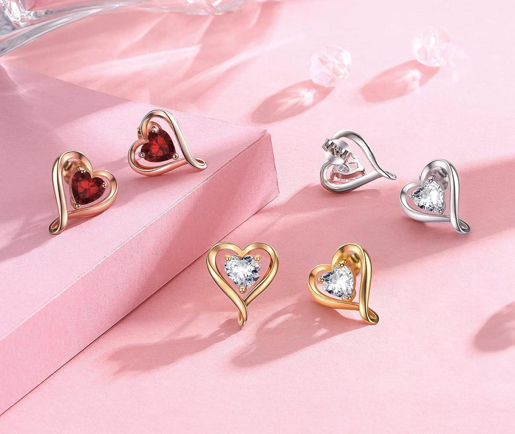 Herz Zirkonia Schmuckset Damen 925 Silber Halskette Ohrringe