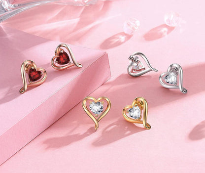 Herz Zirkonia Schmuckset Damen 925 Silber Halskette Ohrringe