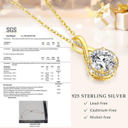 LAVUMO Damen Halskette Sterling Silber Rosegold Zirkonia Anhänger Ewigkeit Halo Hypoallergen