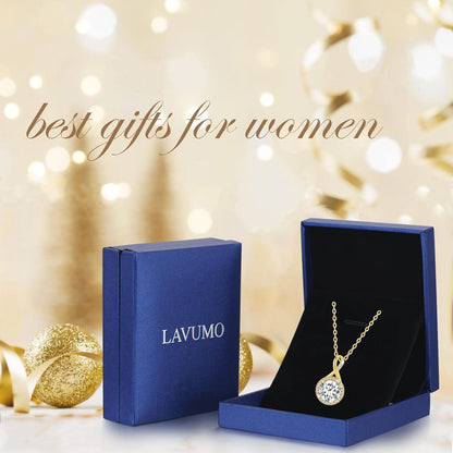 LAVUMO Damen Halskette Zirkonia Anhänger Sterling Silber Gold-April