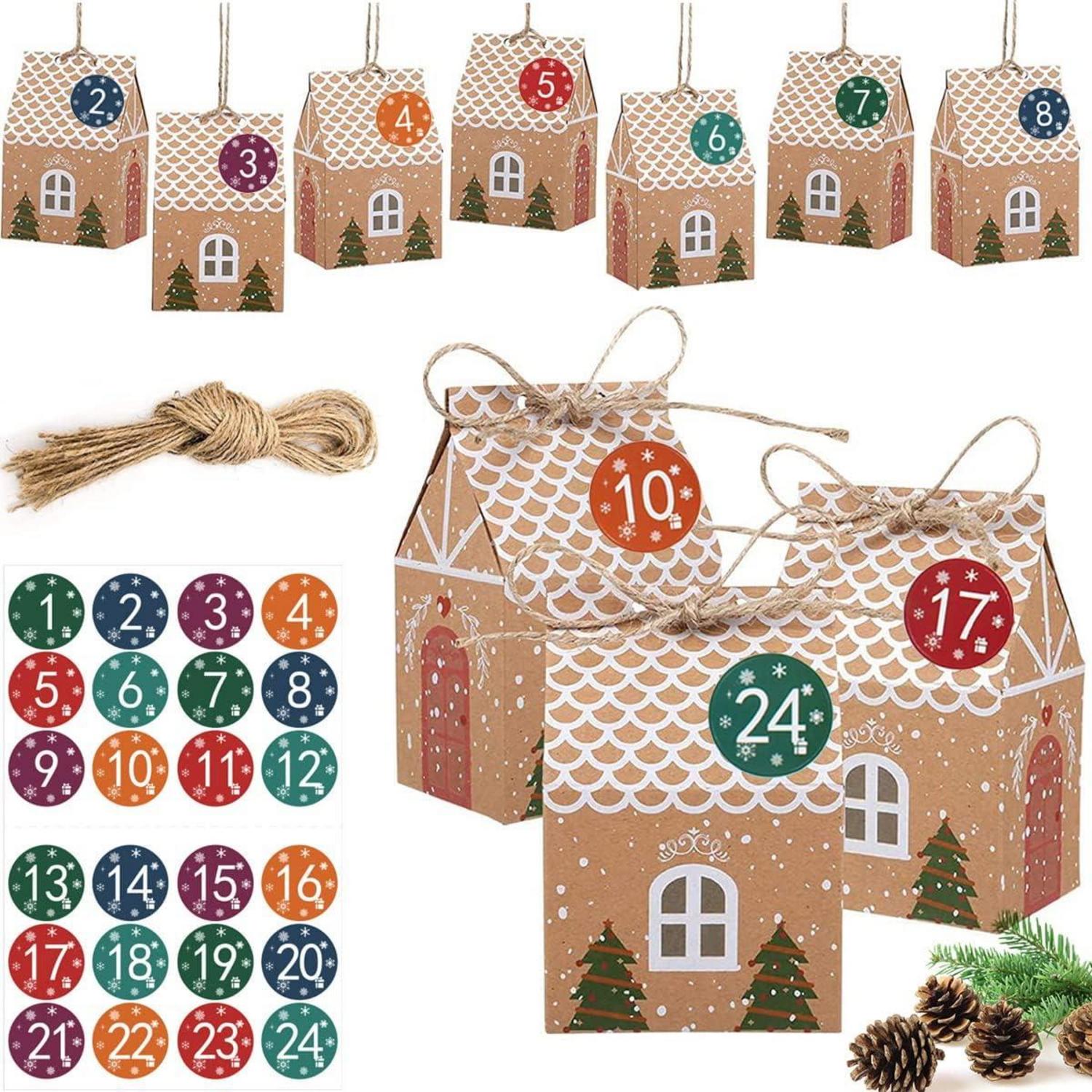 24 Adventskalender zum Befüllen, faltbares Haus Weihnachten DIY