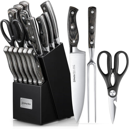 Messerblock Messerset 16-TLG Holzgriff Kochmesser Schwarz