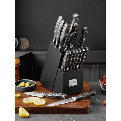 Messerblock Messerset 16-TLG Holzgriff Kochmesser Schwarz