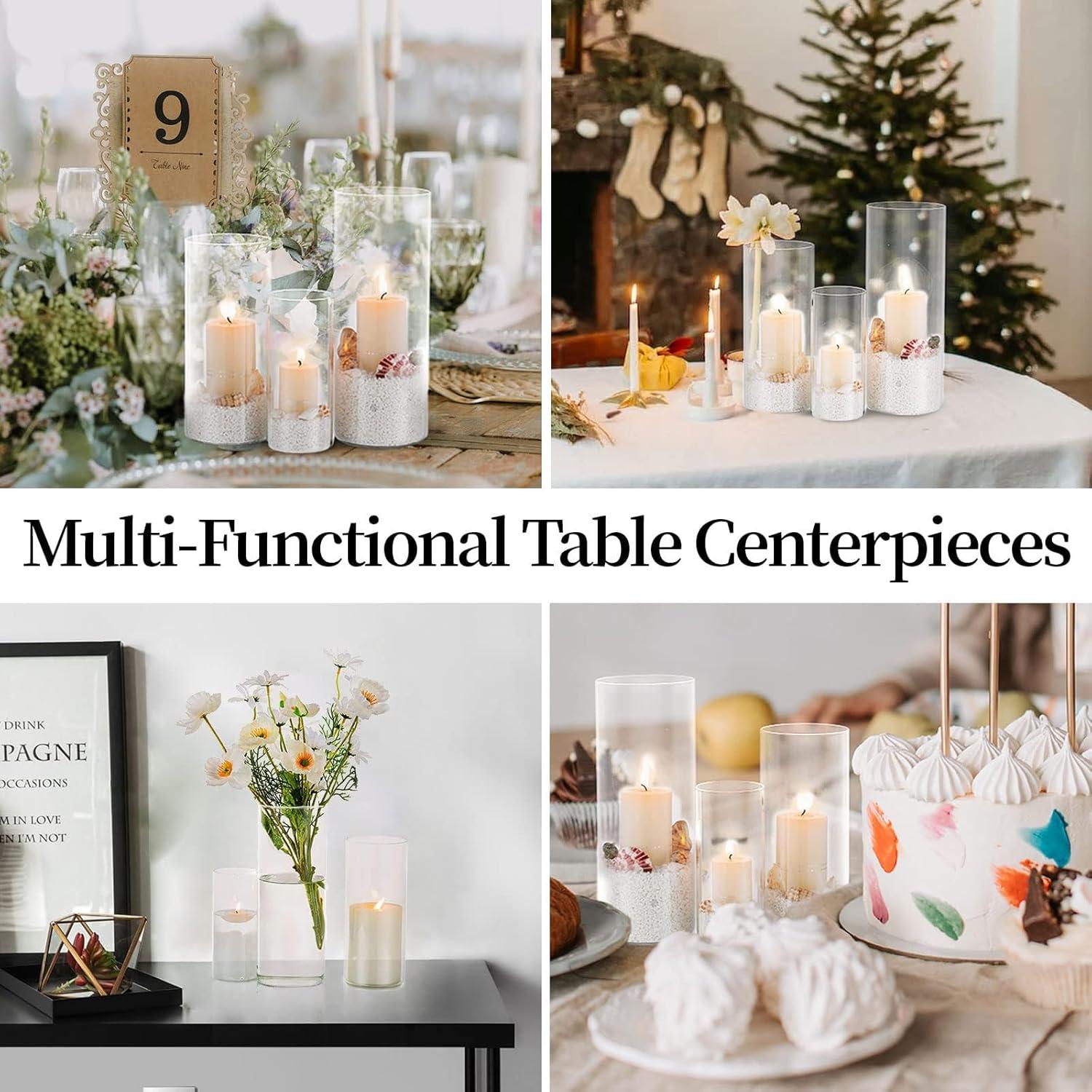 Glas Kerzenhalter Set Modern Windlicht Vasen Tischdeko Zylinder Wohnzimmer Esstisch 3 Größen