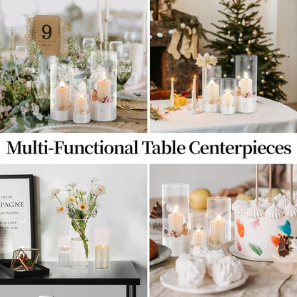 Glas Kerzenhalter Set Modern Windlicht Vasen Tischdeko Zylinder Wohnzimmer Esstisch 3 Größen