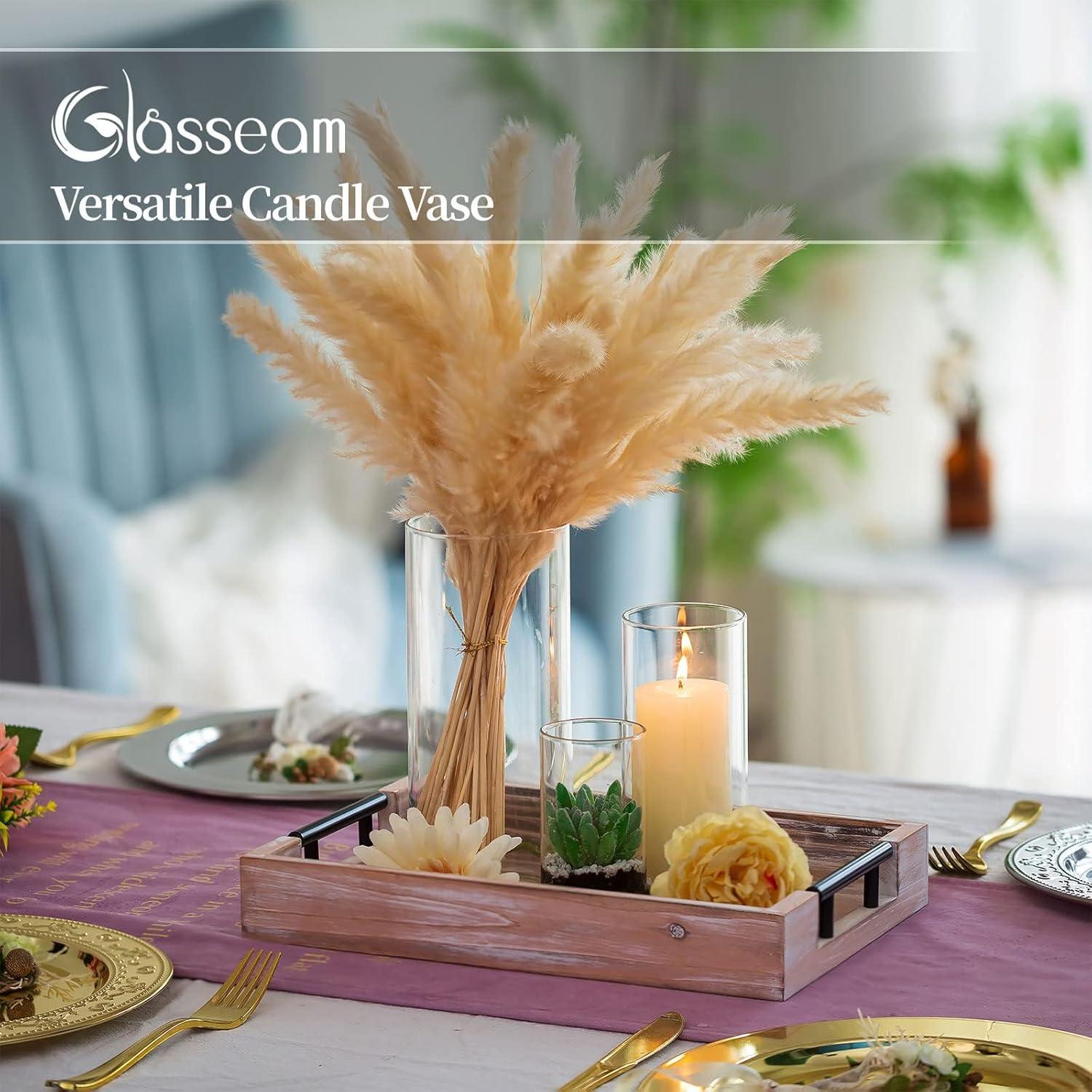 Glas Kerzenhalter Set Modern Windlicht Vasen Tischdeko Zylinder Wohnzimmer Esstisch 3 Größen