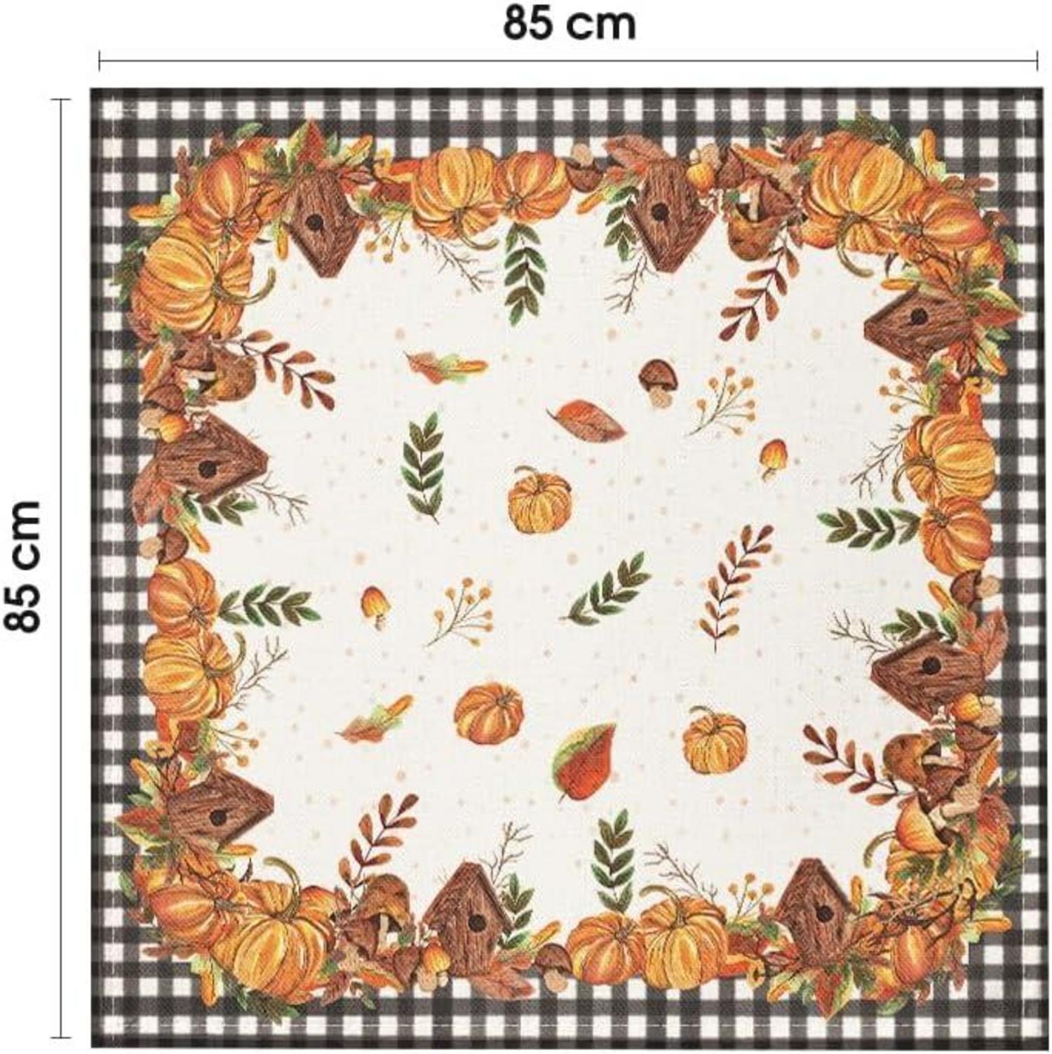 Büffelkaro Kürbisse Pilze Herbst Tischdecke 85x85 cm Orange