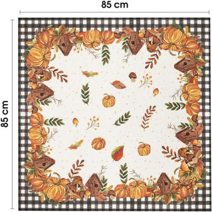 Büffelkaro Kürbisse Pilze Herbst Tischdecke 85x85 cm Orange