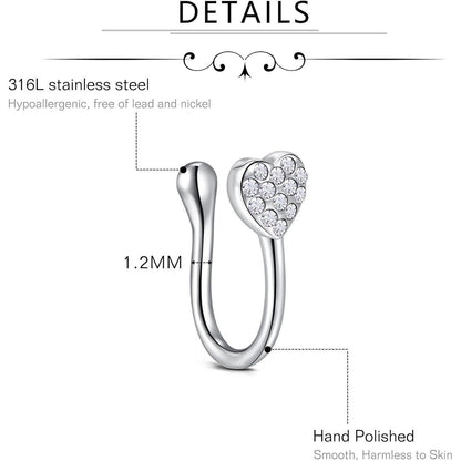 Fake Nasenpiercing Set 9 Stück Edelstahl Silber Stil 2