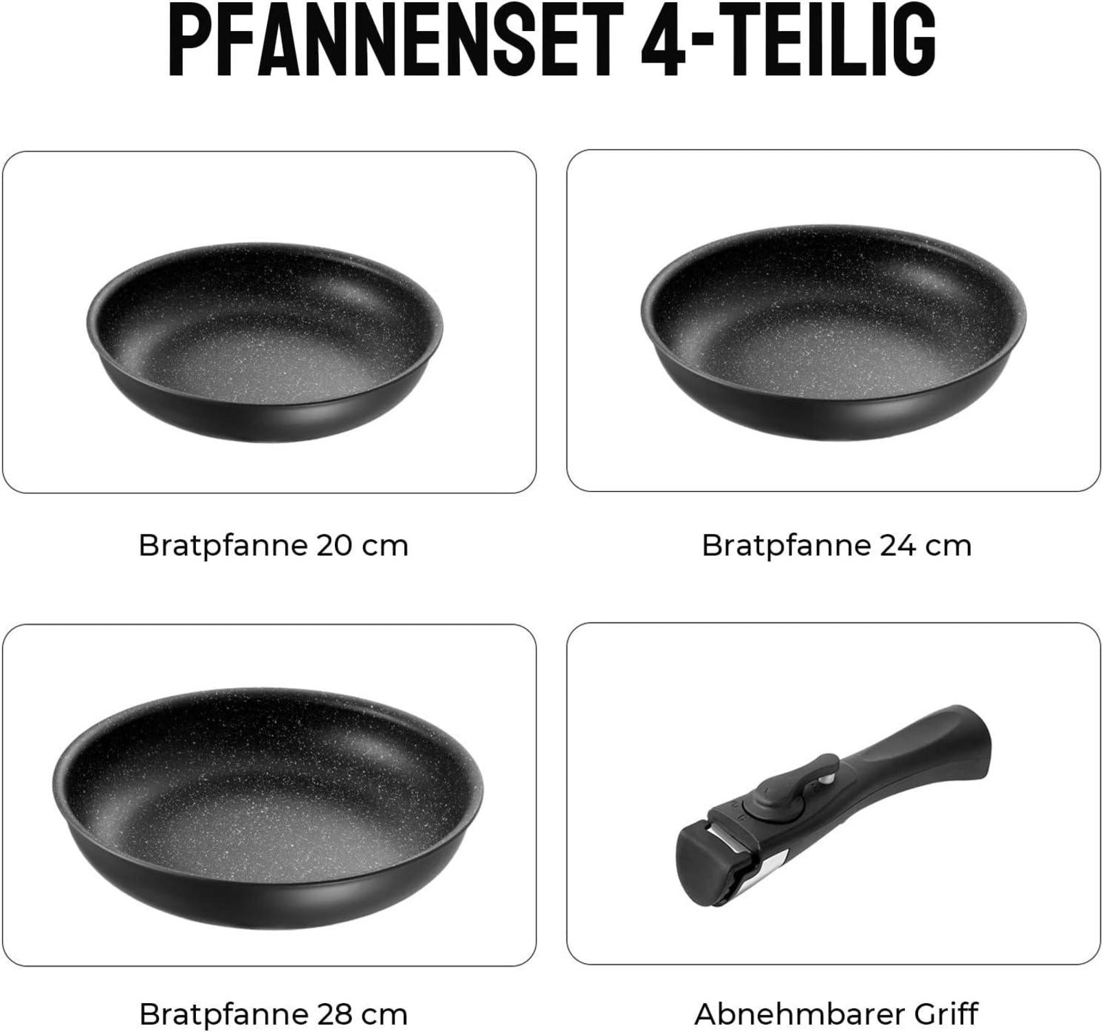 Hochwertiges 4tlg Pfannen-Set | 20+24+28 cm | abnehmbarer
