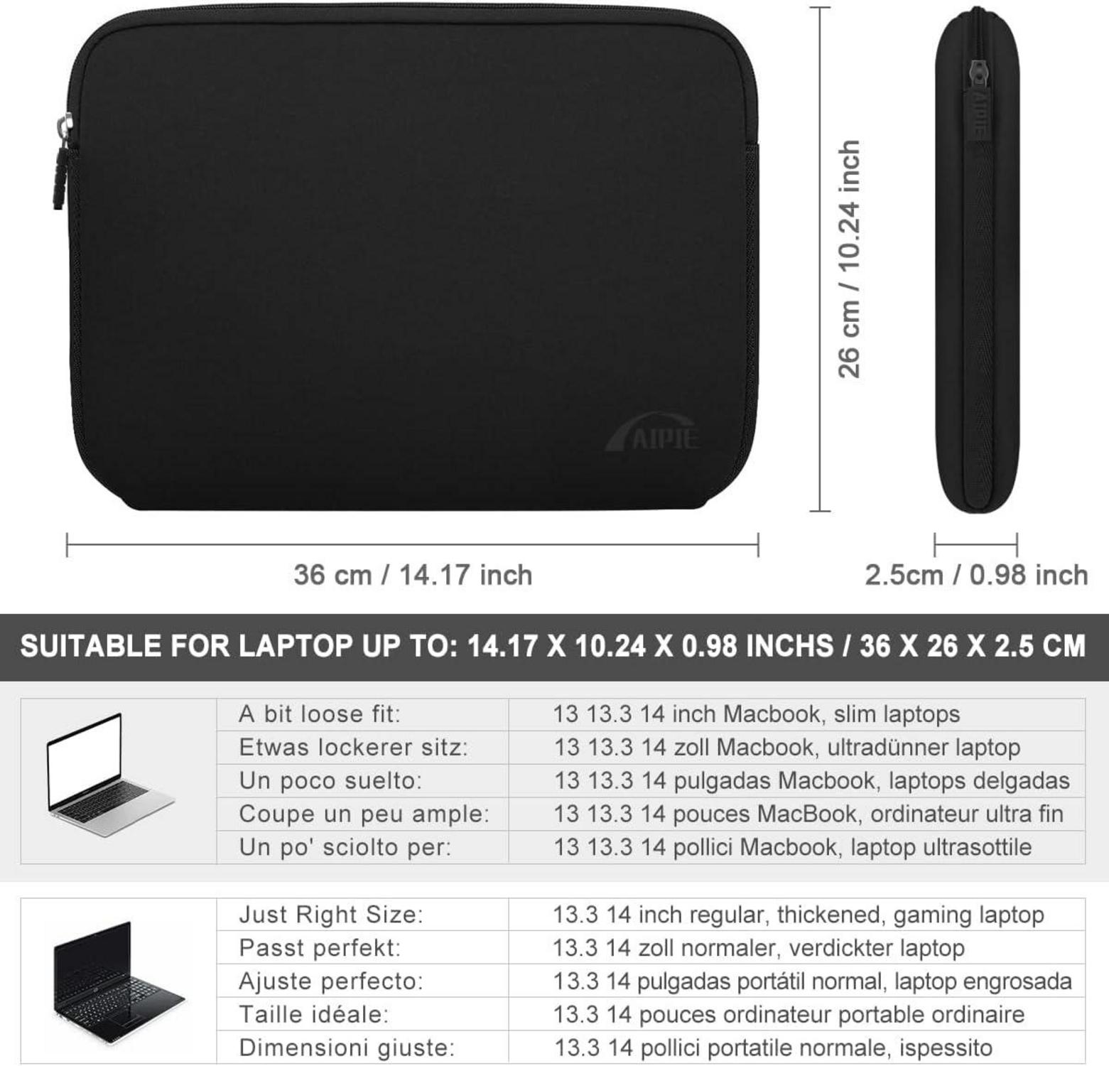 Laptophülle 13 14 Zoll Stoßfest Laptop Sleeve Schwarz