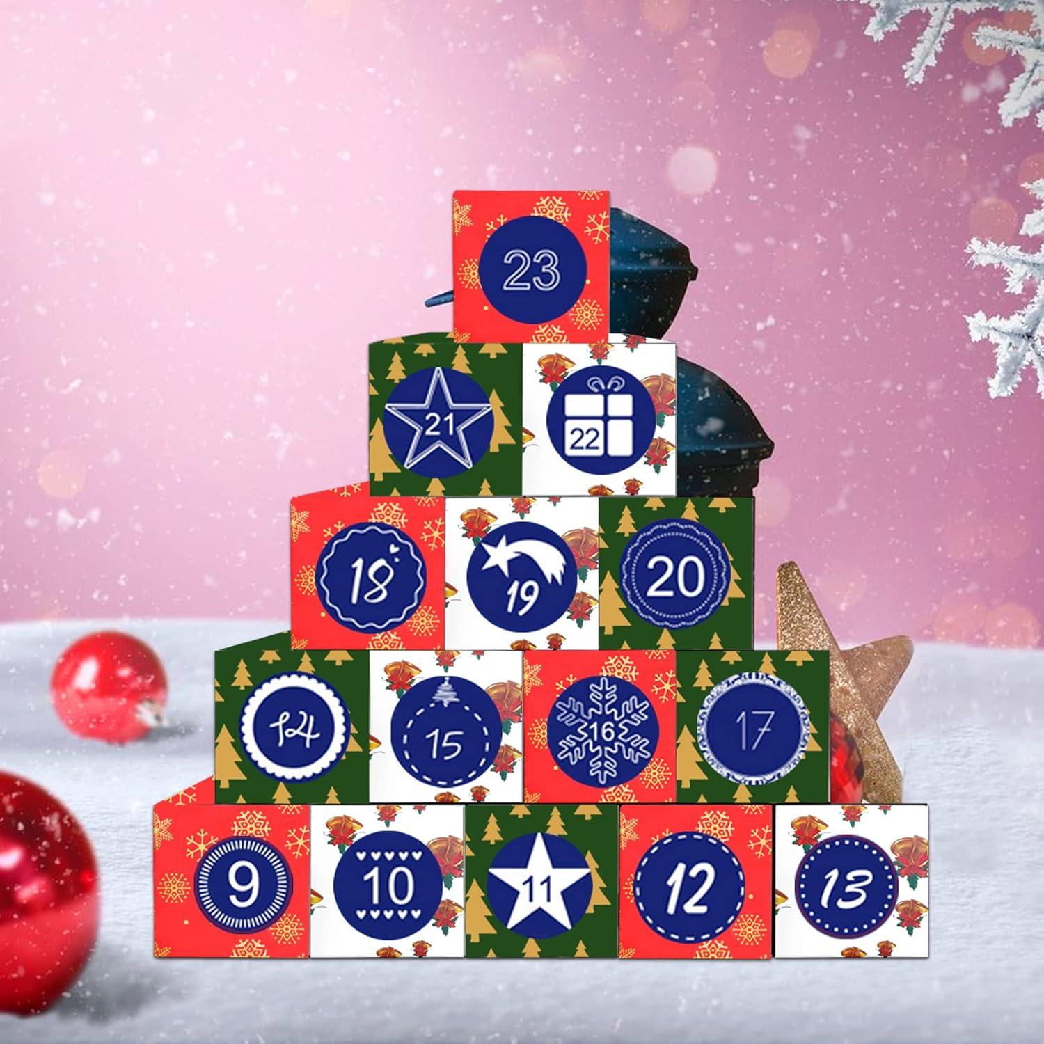 Adventskalender zum Befüllen 24 Stück Weihnachtsbox DIY mit Nummernaufkleber
