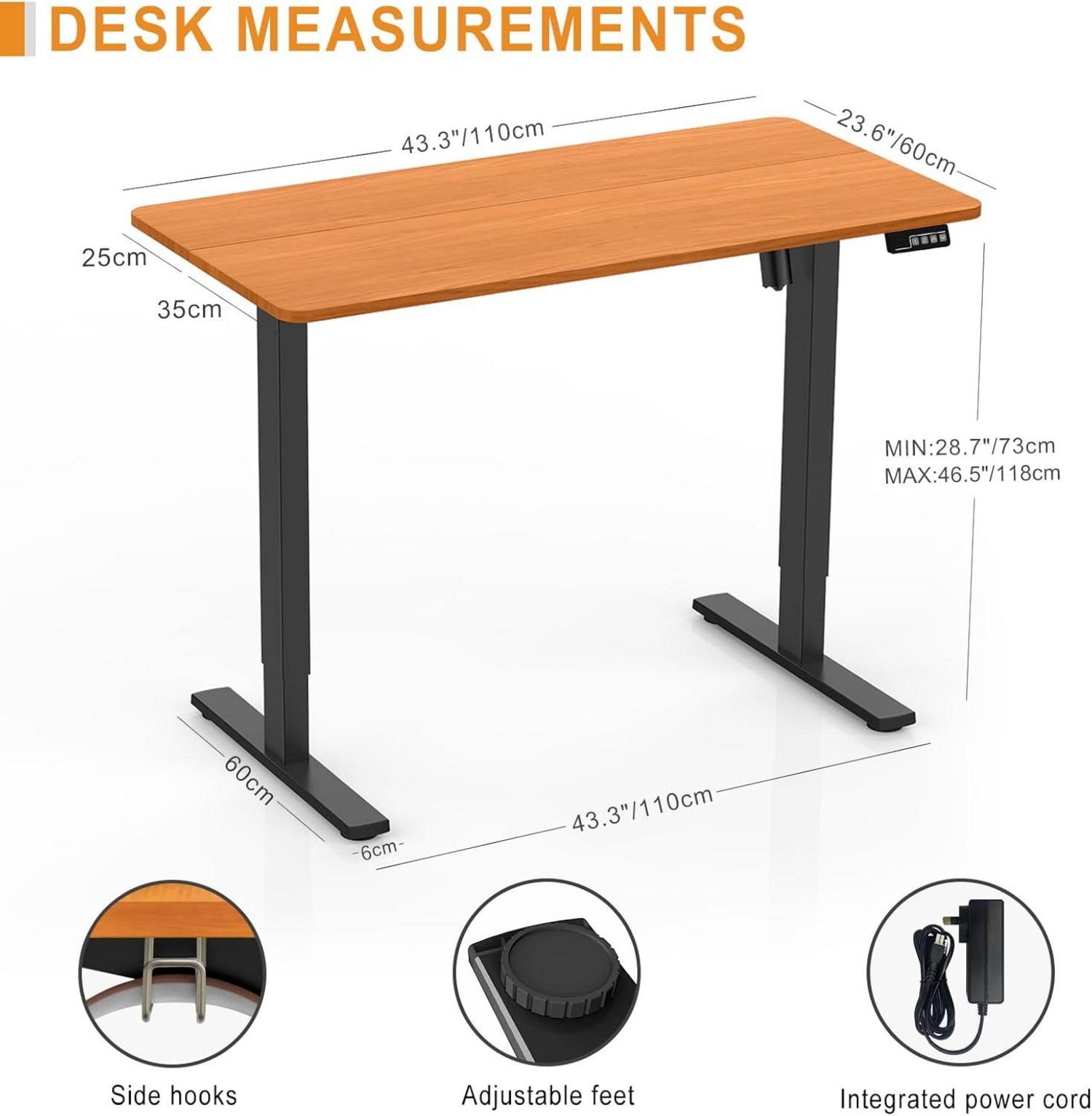Elektrischer Höhenverstellbarer Schreibtisch 110x60cm Schwarz-Kirsche