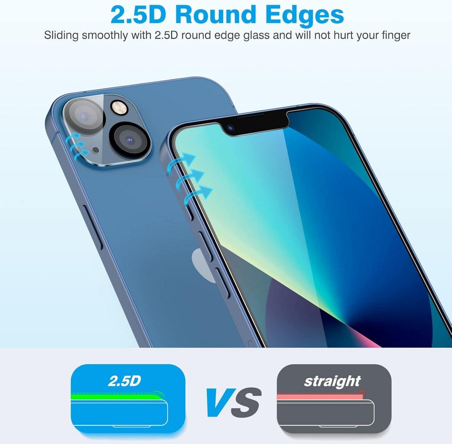 Schutzglas und Kamerafolie für iPhone 13 Mini, 5er Set