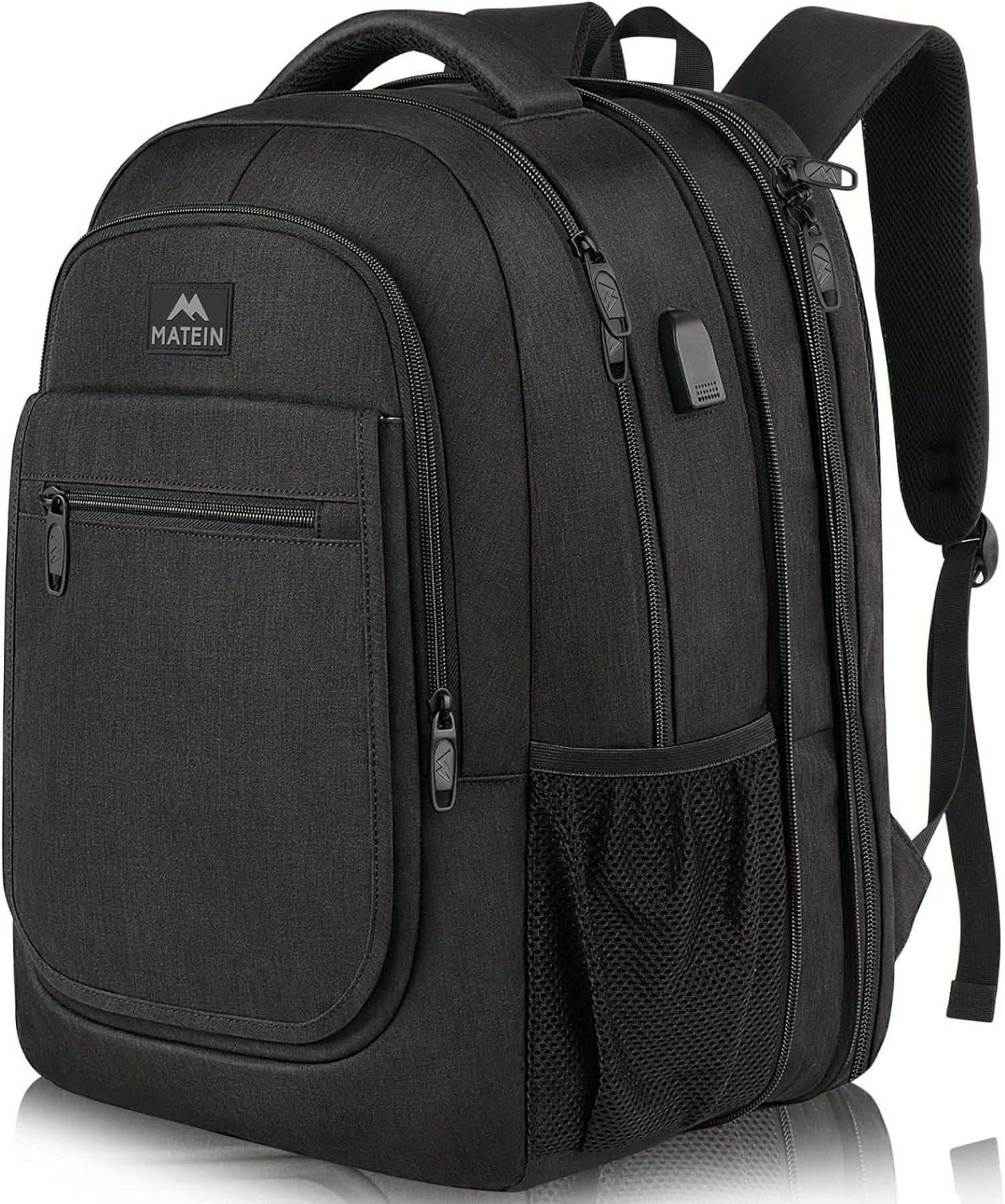 Großer Laptop Rucksack USB-Ladeanschluss schwarz 17,3 Zoll