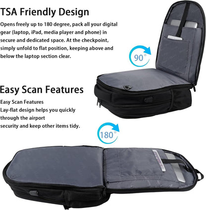 Schwarzer Business Laptop Rucksack 17,3 Zoll USB wasserdicht