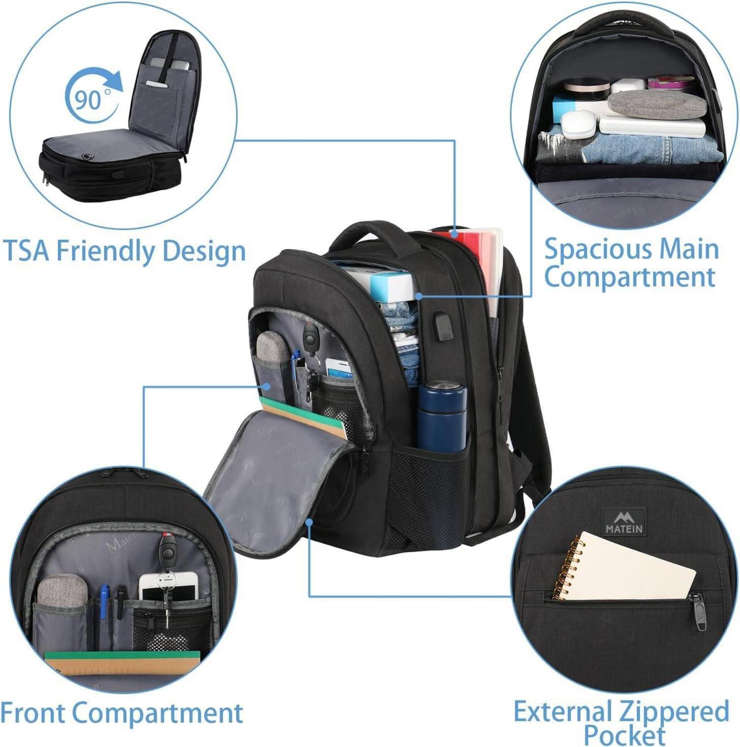 Großer Laptop Rucksack Herren 17,3 Zoll USB Schwarz