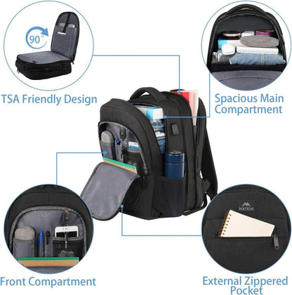 Großer Laptop Rucksack Herren 17,3 Zoll USB Schwarz