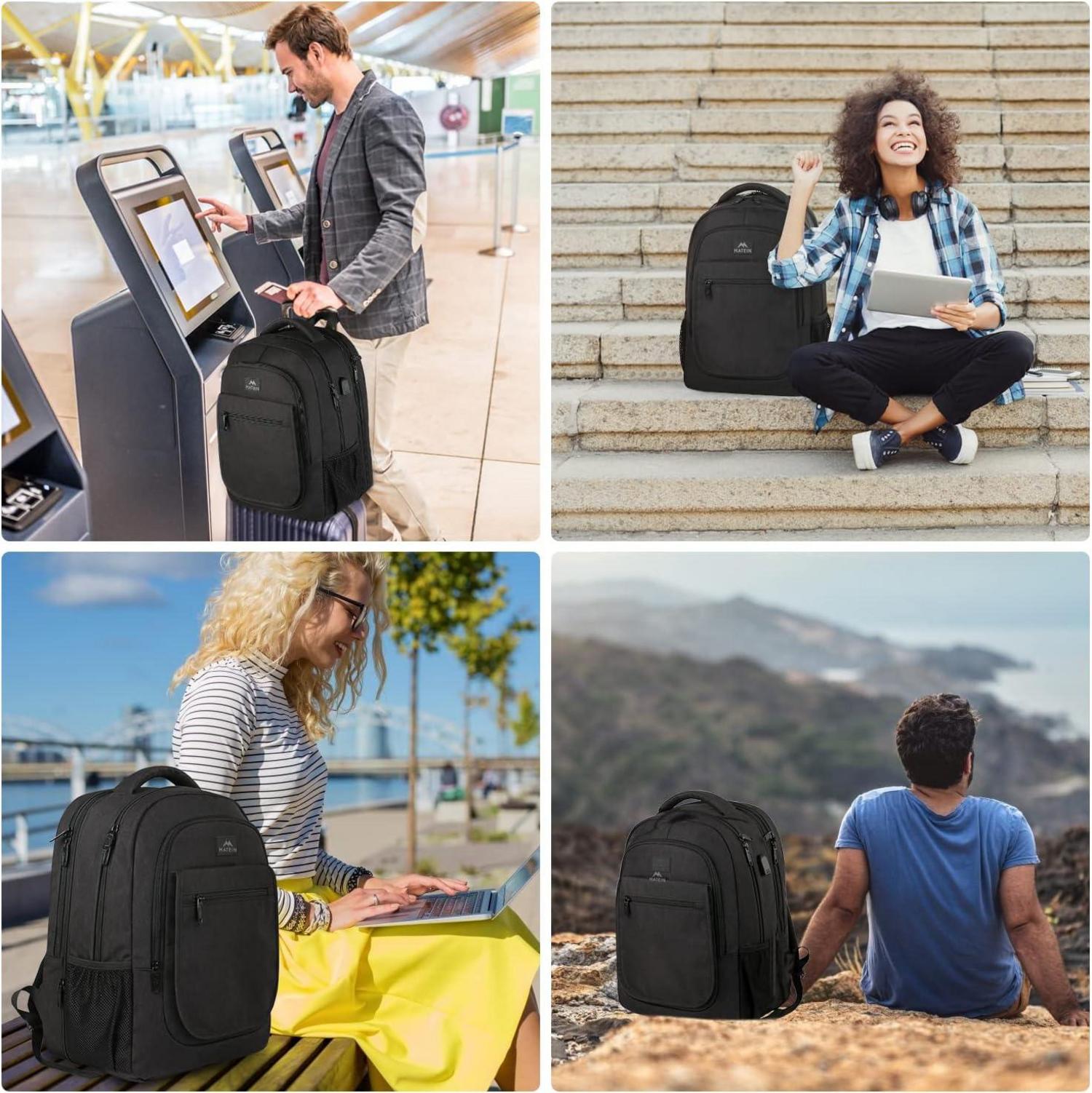 Großer Laptop Rucksack Herren 17,3 Zoll USB Schwarz