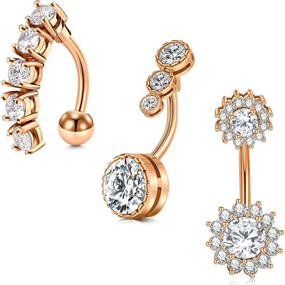 Bauchnabelpiercing 14G Rosegold Kristallkugel 3er Set