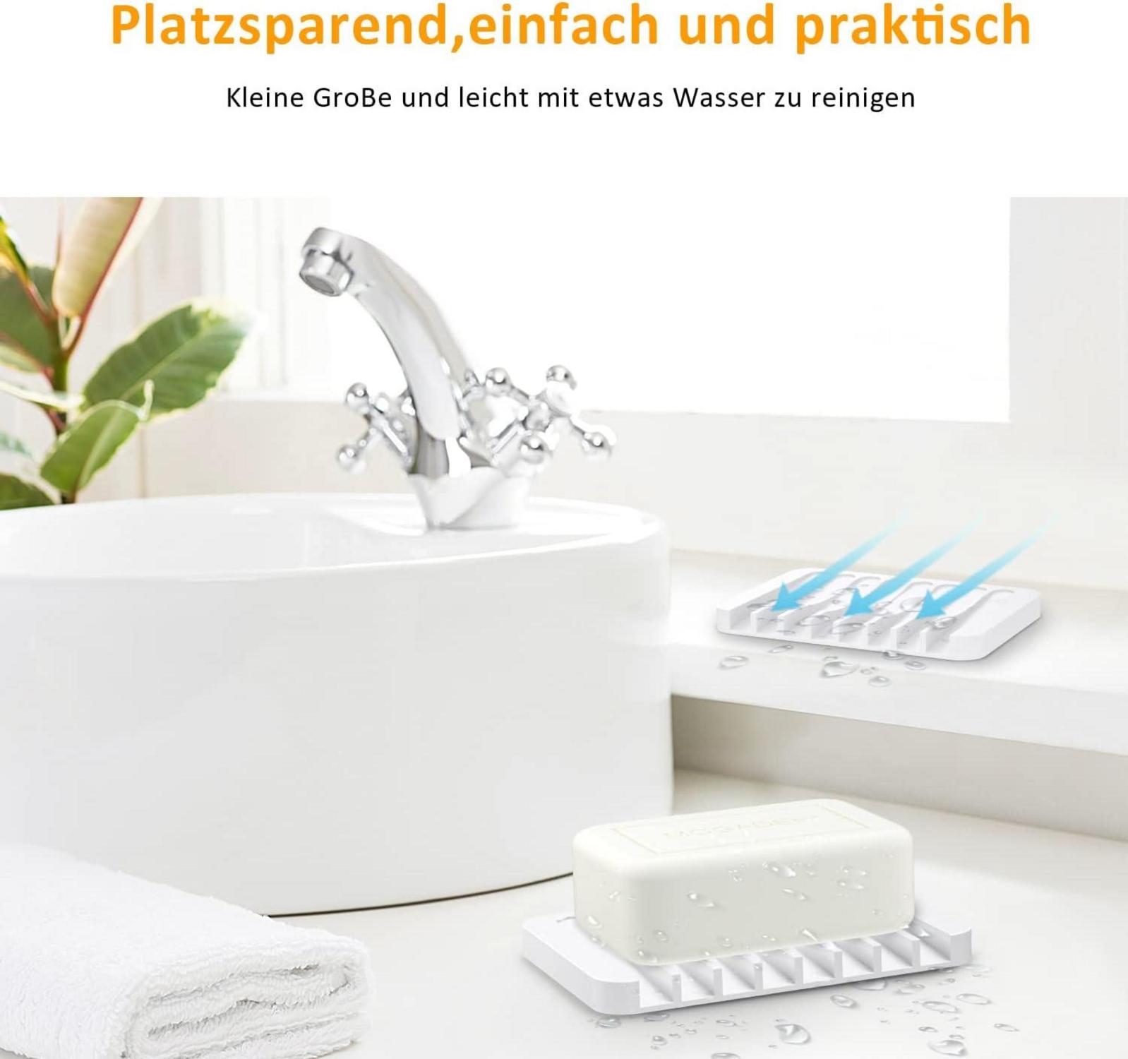 Seifenschale Silikon 2er Set Rutschfest Weiß für Badezimmer